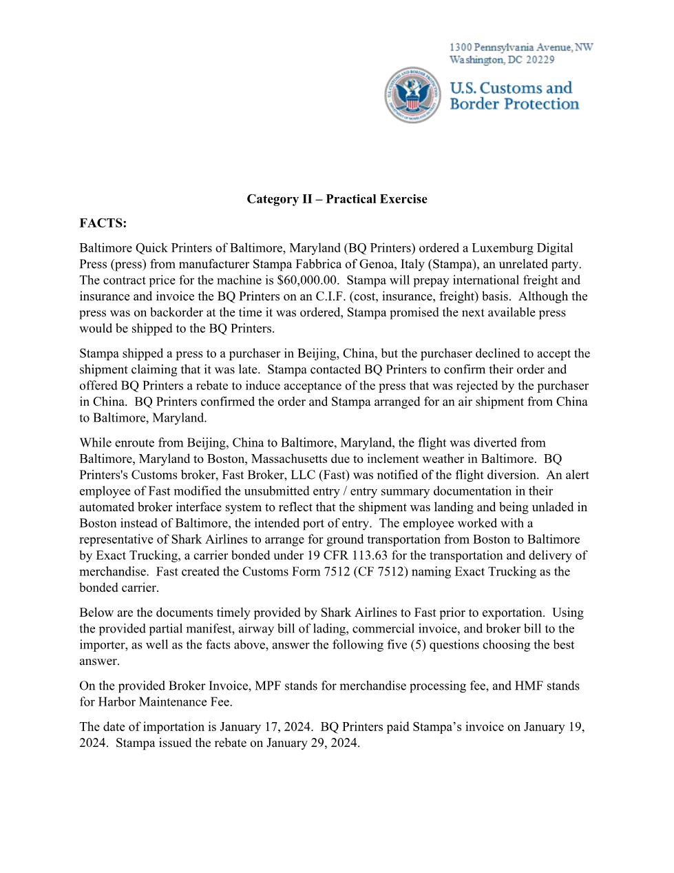 Exhibit from CBP's May 2024 exam booklet, PDF page 9