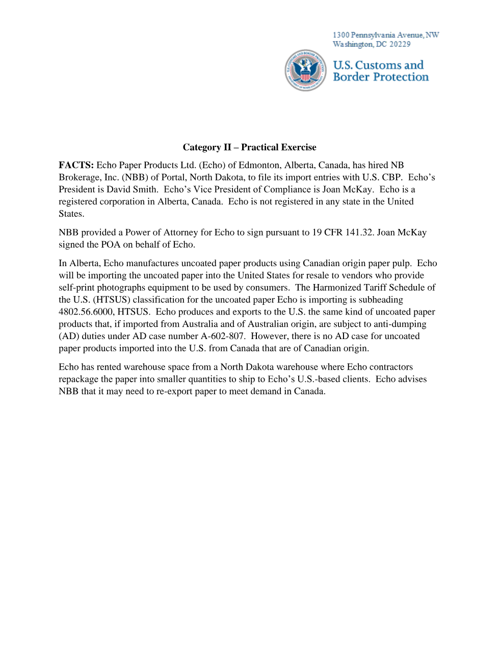 Exhibit from CBP's October 2024 exam booklet, PDF page 9