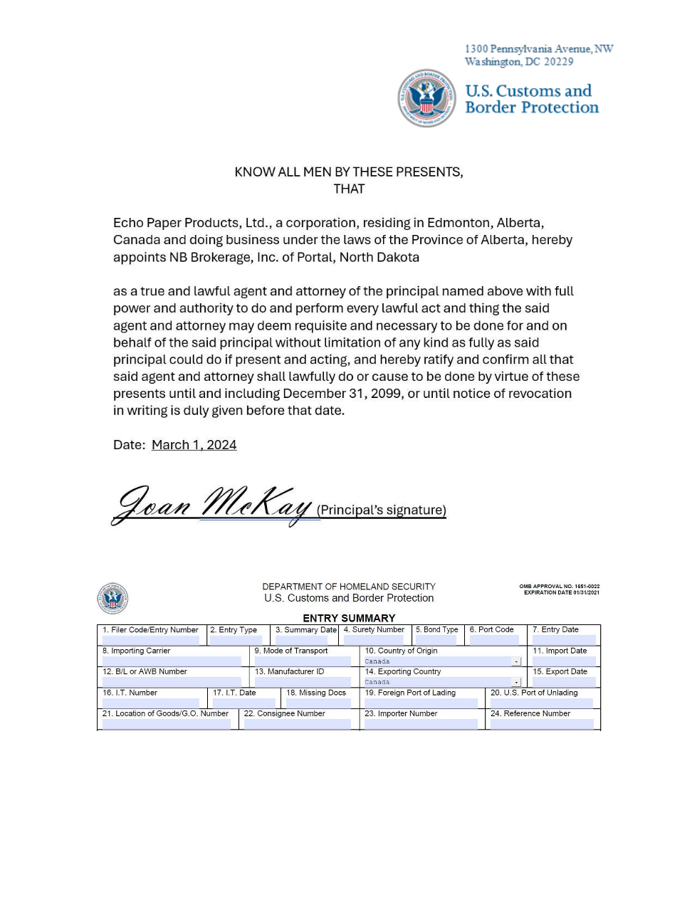 Exhibit from CBP's October 2024 exam booklet, PDF page 10