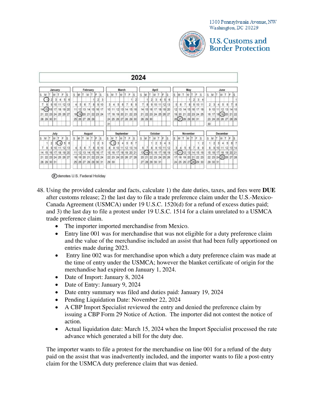 Exhibit from CBP's October 2024 exam booklet, PDF page 23